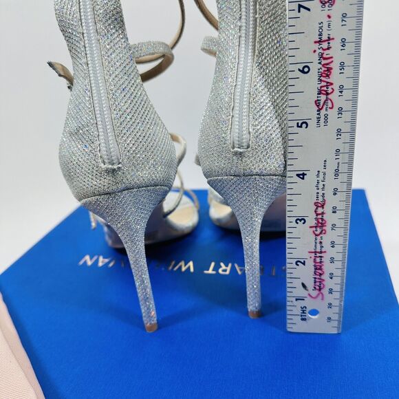 NIB Stuart Weitzman Nudist 7.5 Crystal Buckle Sandals 100mm Silver Glitter $625 - Picture 11 of 13